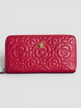 Rare Chanel Camellia zip around wallet